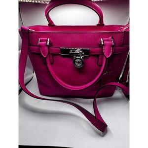 Michael Kors Hamilton Satchel Bag Purse Fuchsia Pink‎ Silver Hardware